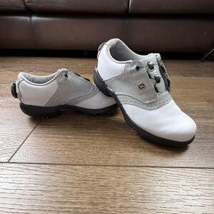 FootJoy DryJoys BOA Women's Spiked Golf Shoes Sz 5 BOA Laces, Leather White